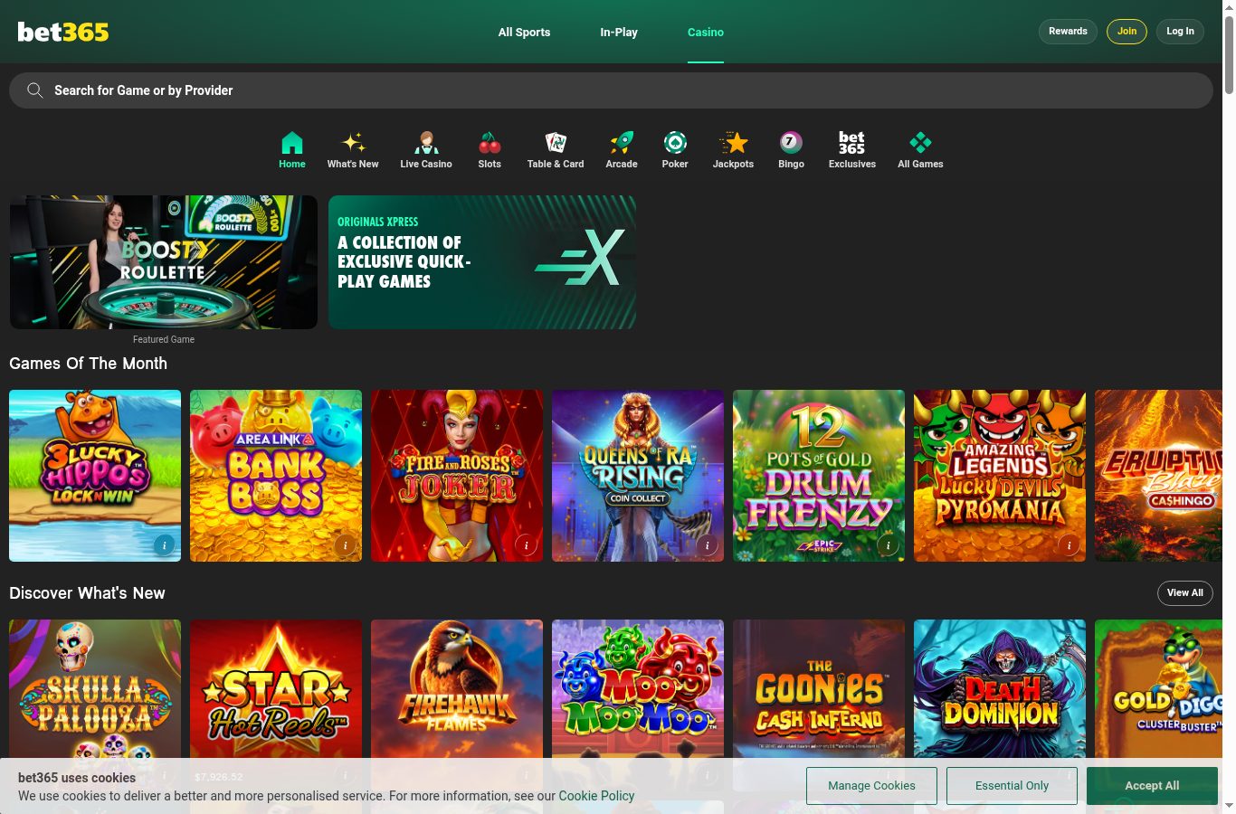 Sección de casino de Bet365 vista desde Panamá (agosto 2026)