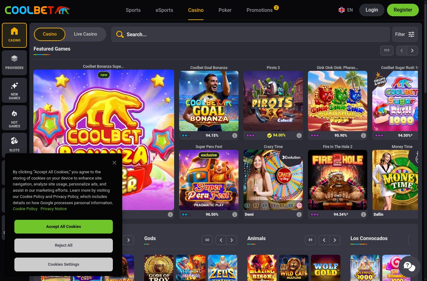 Sección de casino de Coolbet vista desde Perú (agosto 2026)