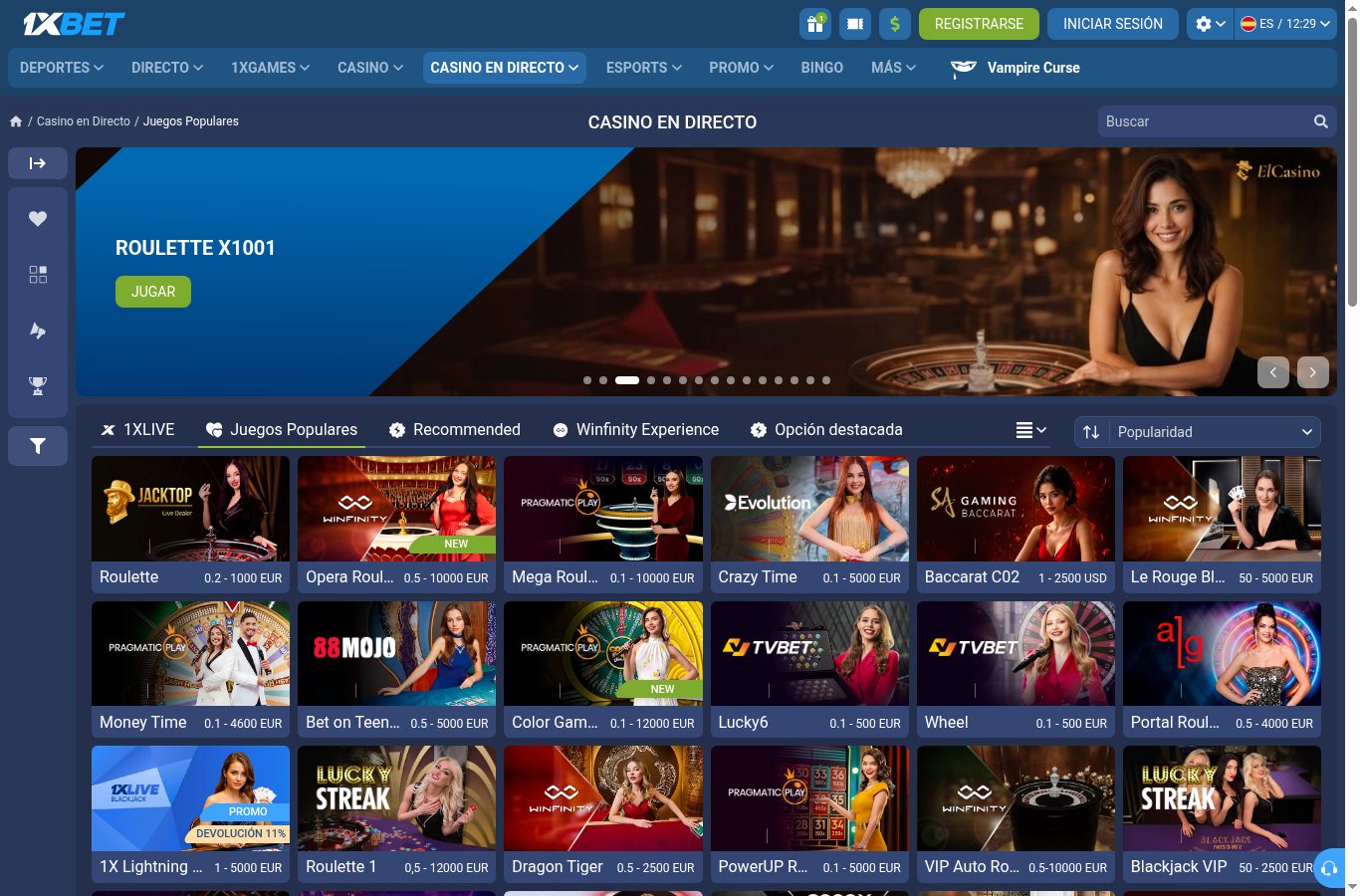 Casino en vivo de 1xBet visto desde Venezuela (agosto 2026)