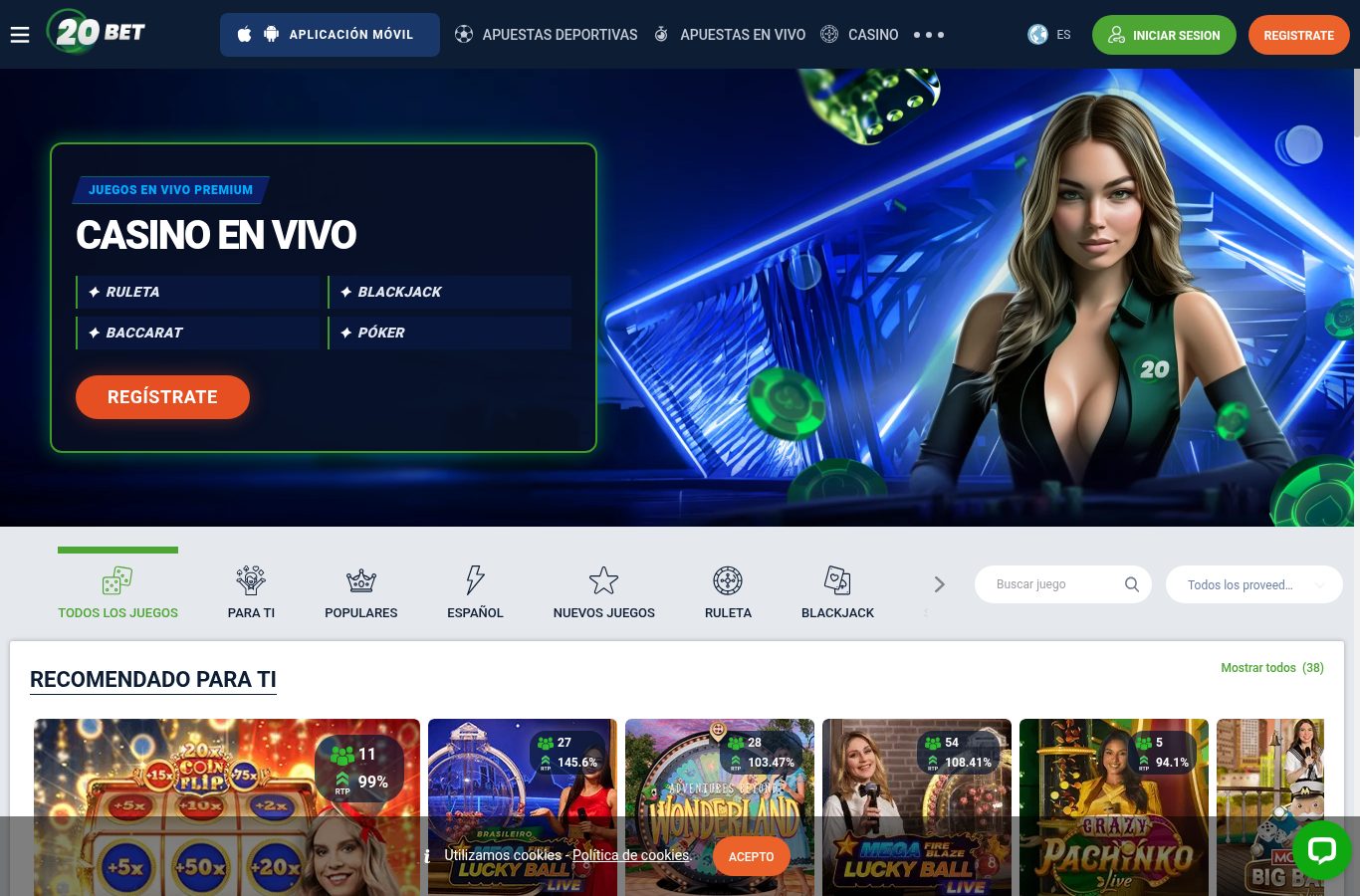 Casino en vivo de 20Bet visto desde Paraguay (agosto 2026)