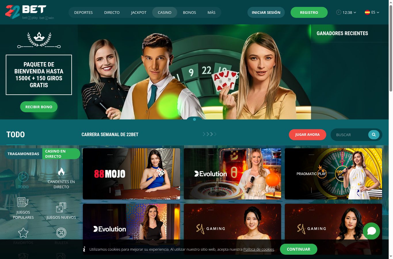 Casino en vivo de 22Bet visto desde Venezuela (agosto 2026)