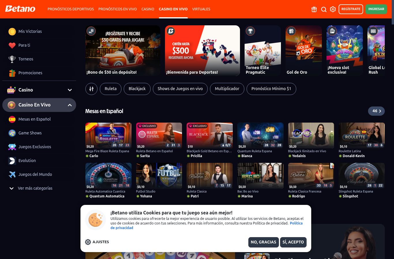 Casino en vivo de Betano visto desde Ecuador (agosto 2026)