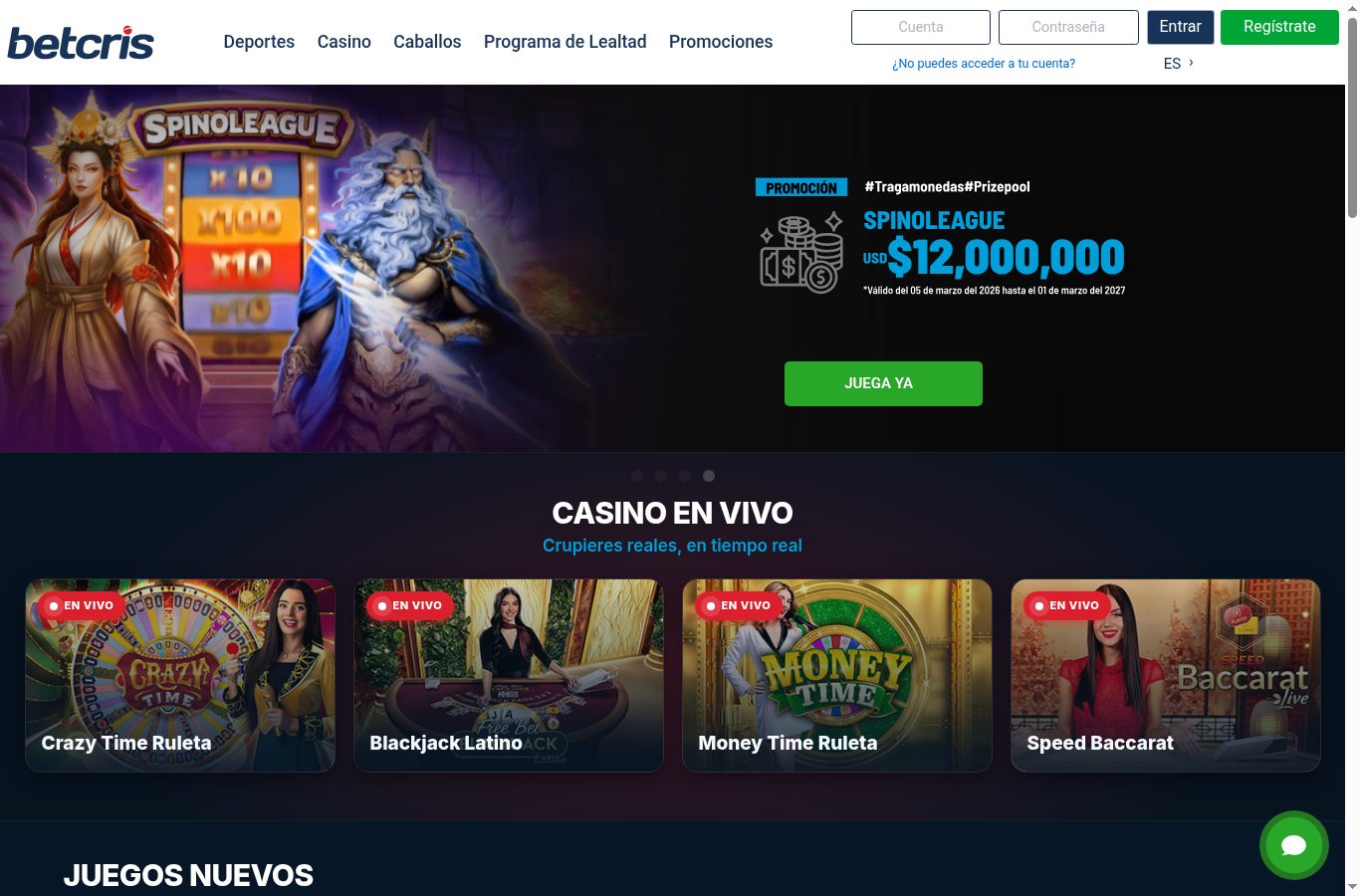 Casino en vivo de Betcris visto desde Ecuador (agosto 2026)