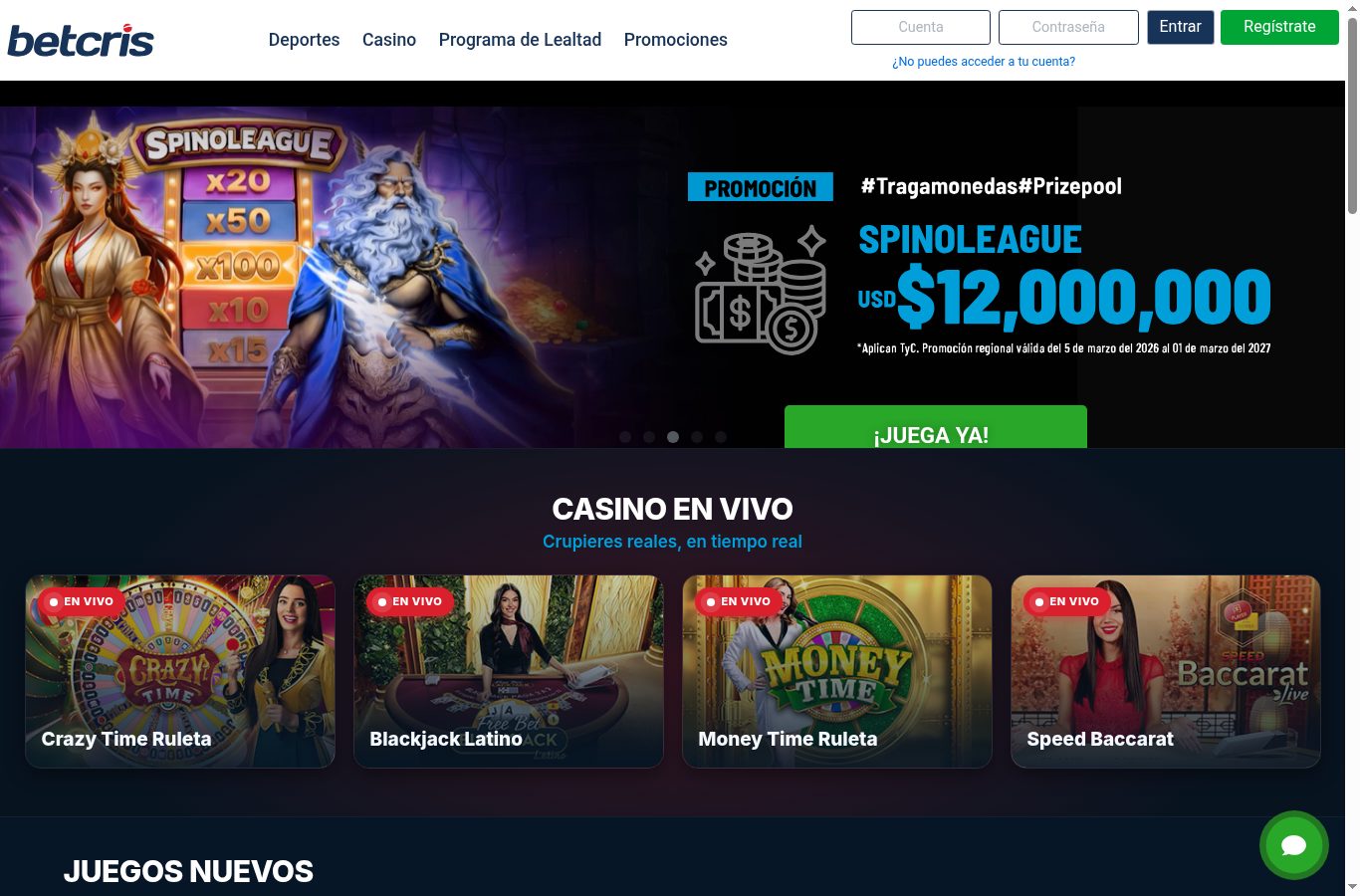 Casino en vivo de Betcris visto desde Panamá (agosto 2026)
