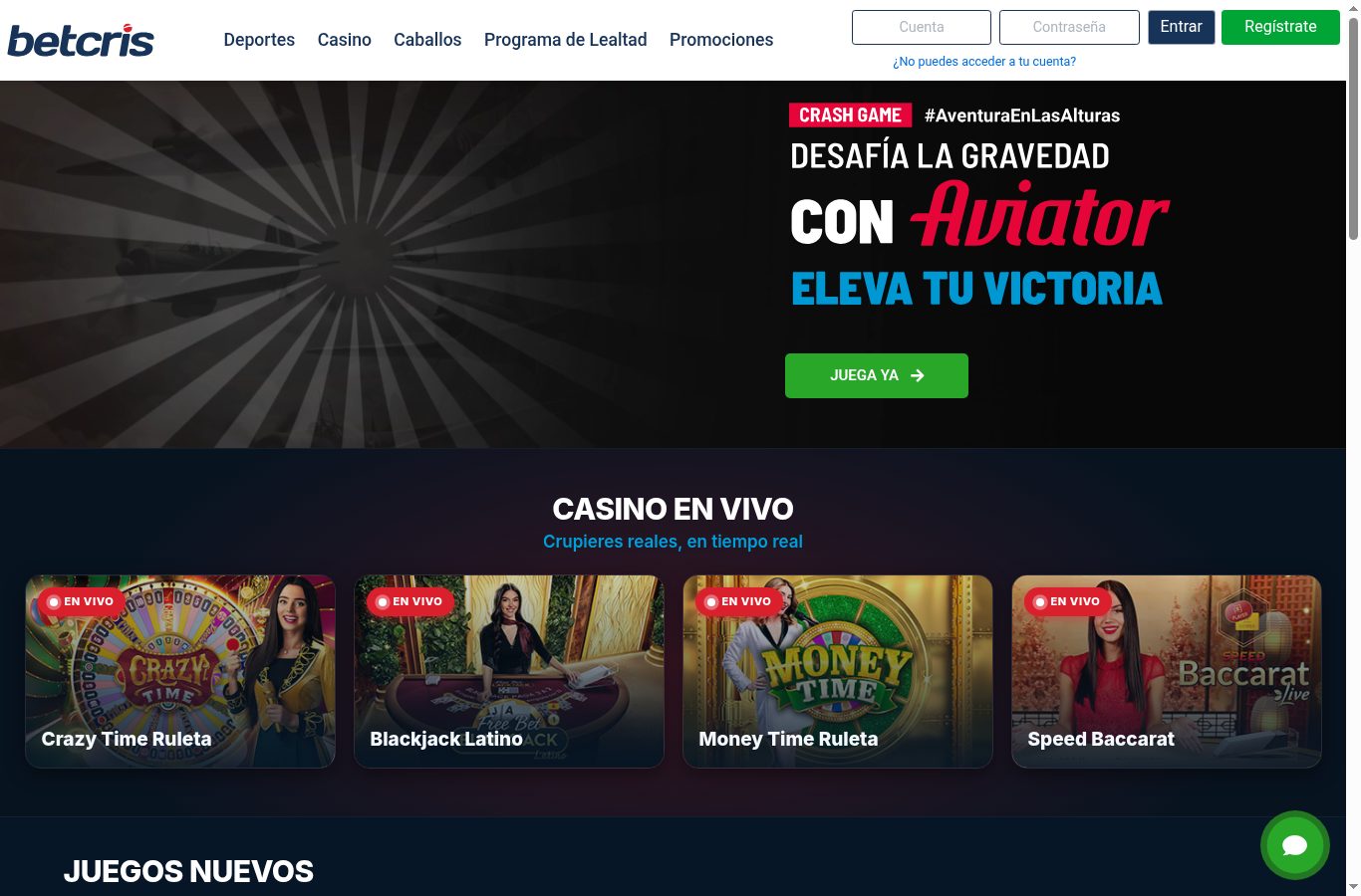 Casino en vivo de Betcris visto desde Perú (agosto 2026)