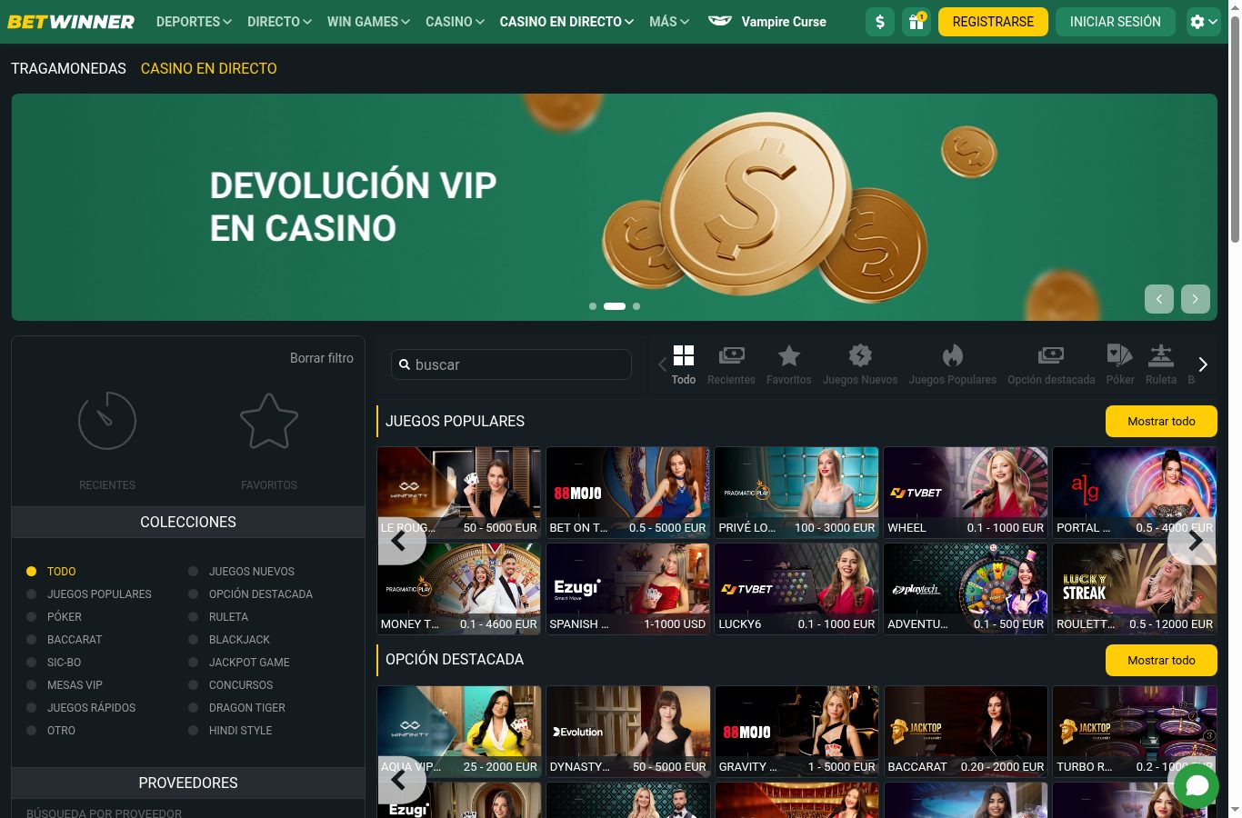 Casino en vivo de BetWinner visto desde Paraguay (agosto 2026)
