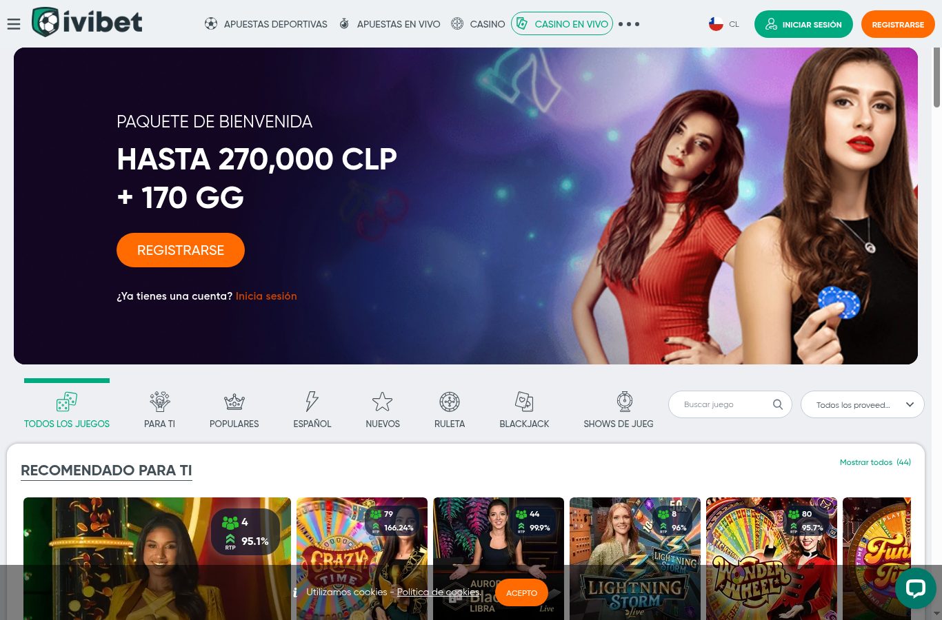 Casino en vivo de Ivibet visto desde Chile (agosto 2026)