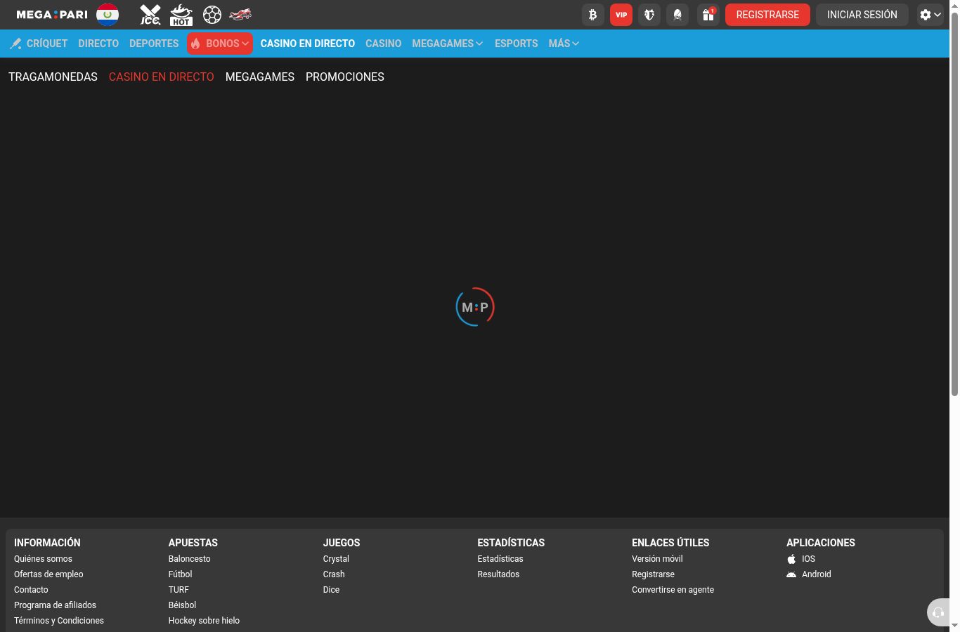 Casino en vivo de Megapari visto desde Paraguay (agosto 2026)