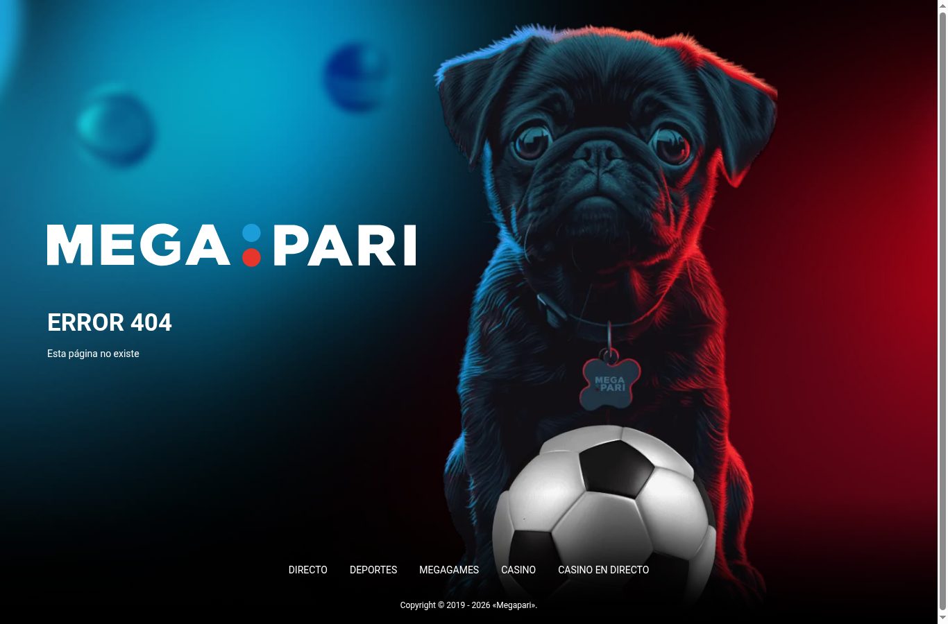 Sección de casino de Megapari vista desde Paraguay (agosto 2026)