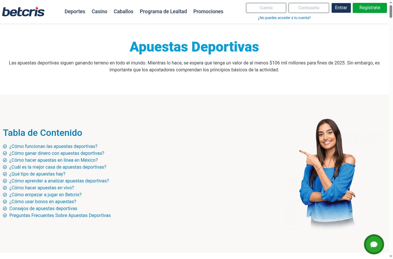Sección de apuestas deportivas de Betcris vista desde Perú (agosto 2026)