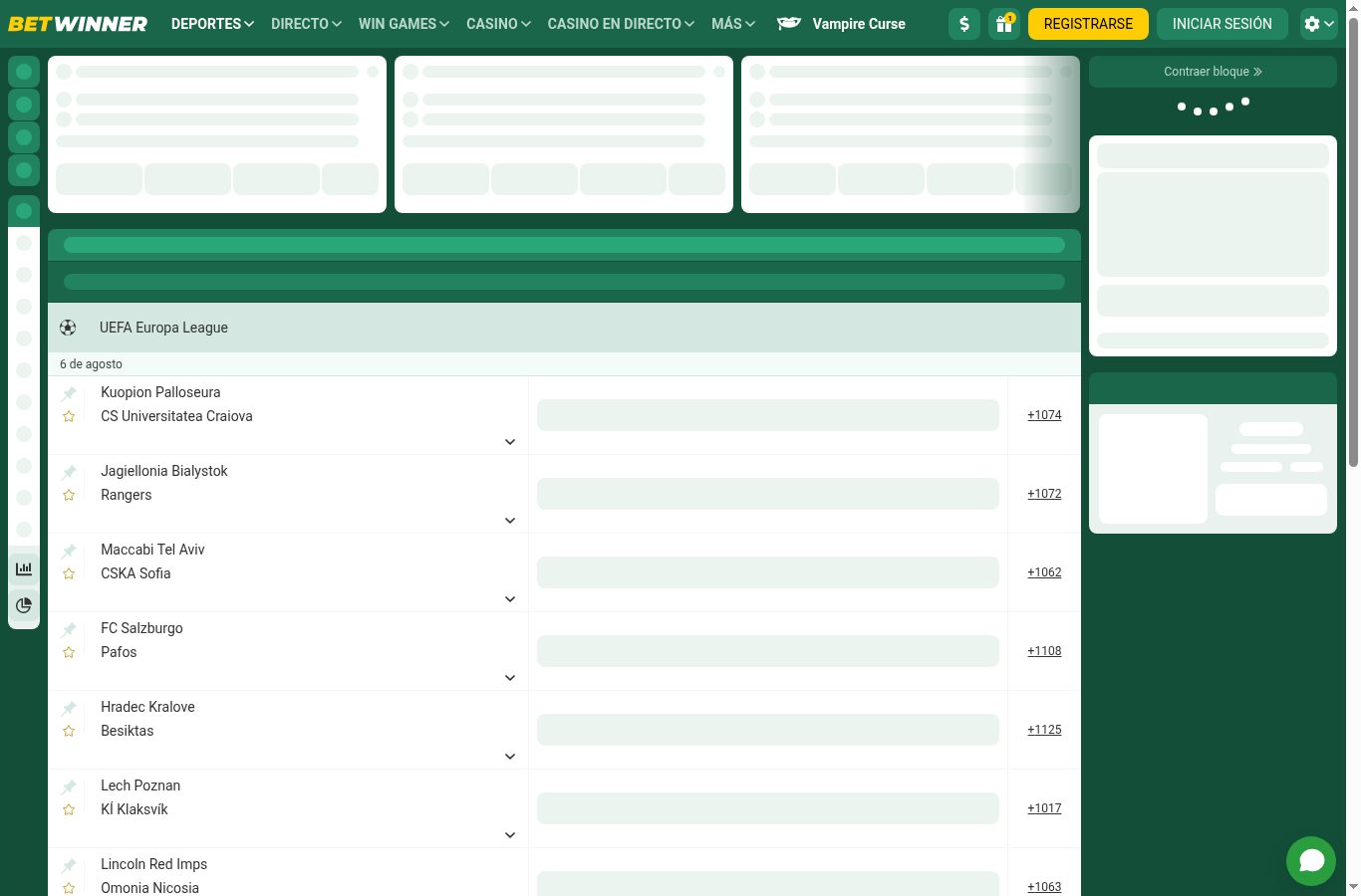 Sección de apuestas deportivas de BetWinner vista desde Paraguay (agosto 2026)