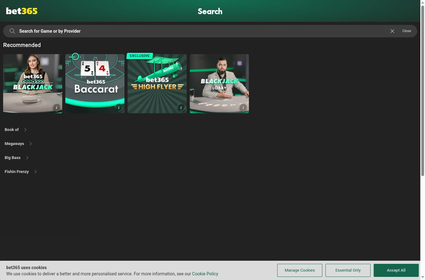 Filtros por proveedor del casino de Bet365 (agosto 2026)