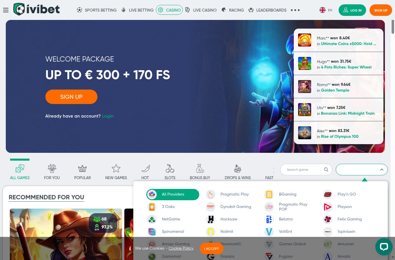 Filtros por proveedor del casino de IviBet (agosto 2026)