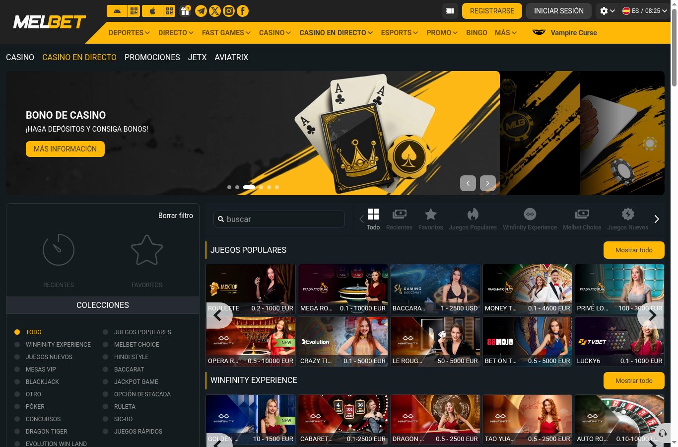 Filtros por proveedor del casino de MelBet (agosto 2026)