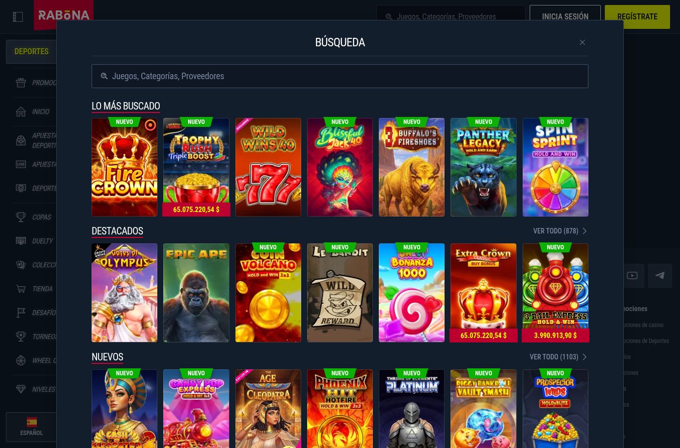 Filtros por proveedor del casino de Rabona (agosto 2026)