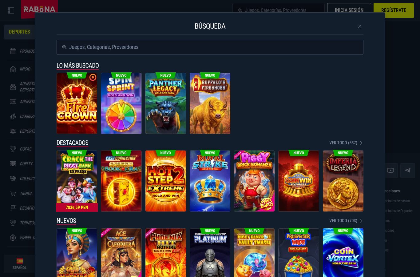 Filtros por proveedor del casino de Rabona (agosto 2026)