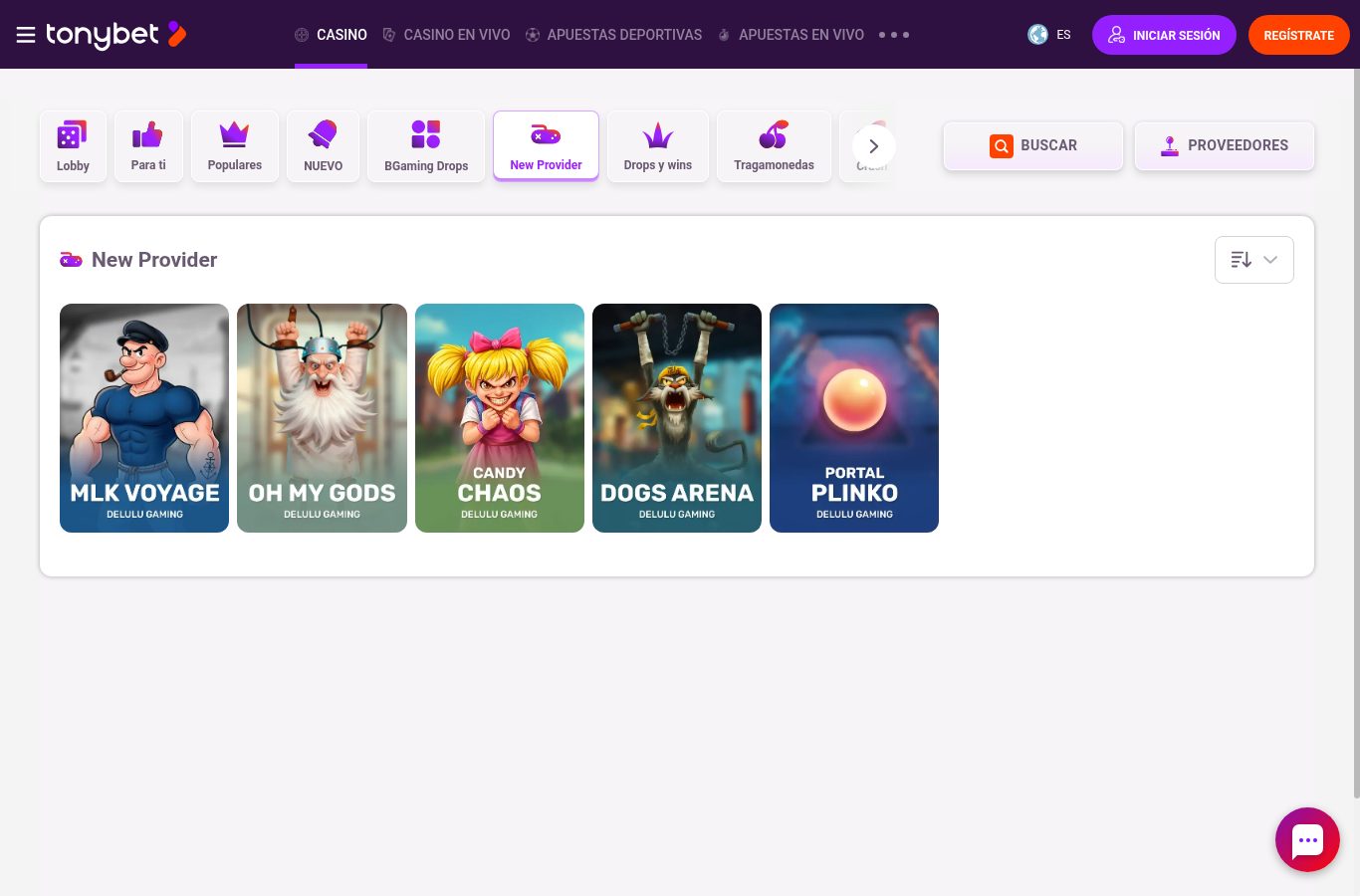 Filtros por proveedor del casino de TonyBet (agosto 2026)