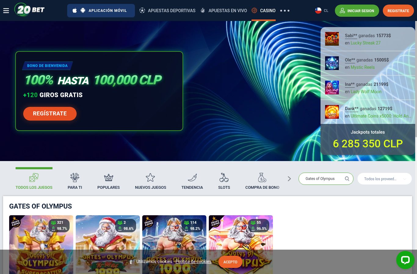 Búsqueda de juegos populares en el casino de 20Bet (agosto 2026)