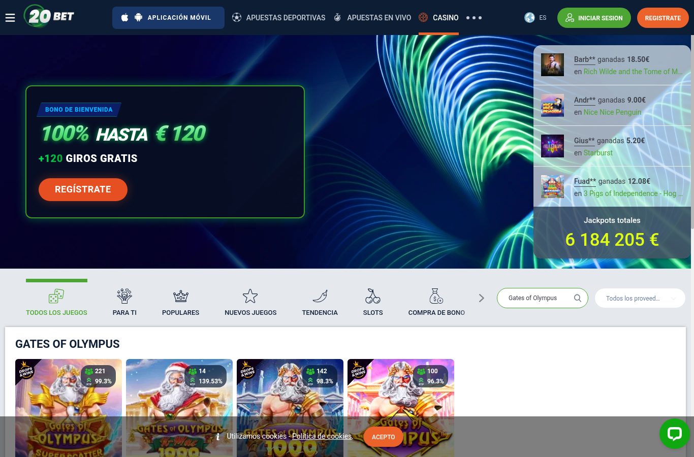 Búsqueda de juegos populares en el casino de 20Bet (agosto 2026)