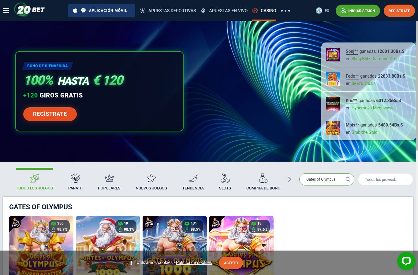 Búsqueda de juegos populares en el casino de 20Bet (agosto 2026)