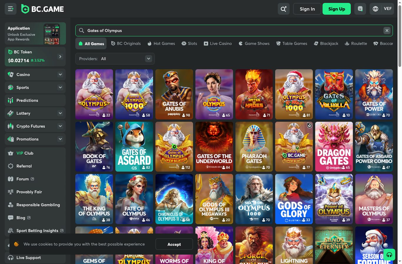 Búsqueda de juegos populares en el casino de BC Game (agosto 2026)