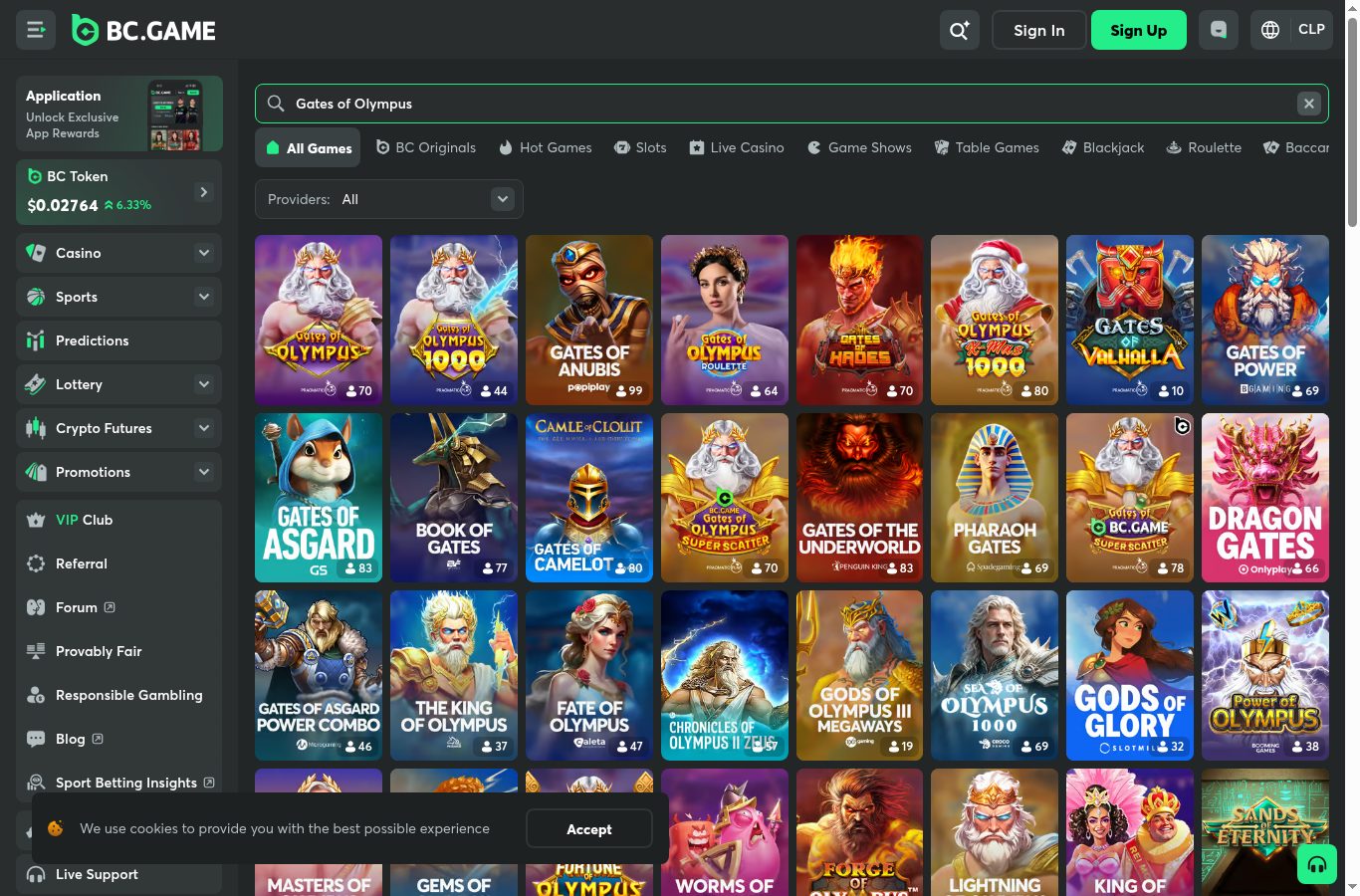 Búsqueda de juegos populares en el casino de BC.Game (agosto 2026)