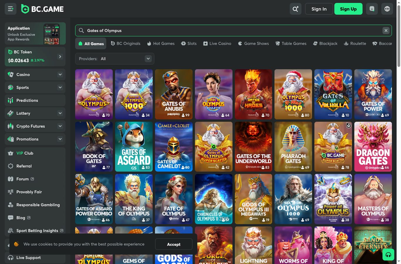 Búsqueda de juegos populares en el casino de BC.Game (agosto 2026)