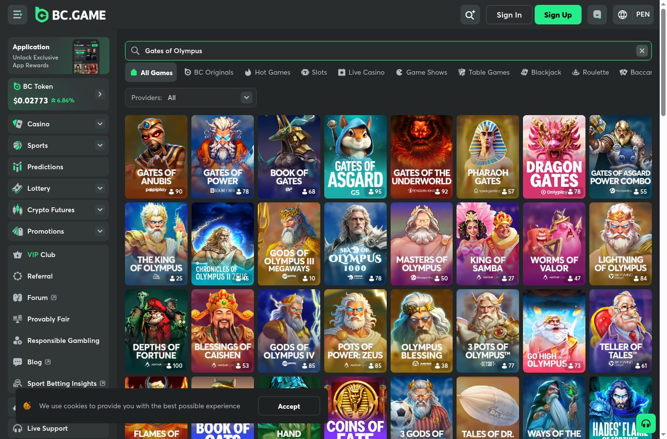 Búsqueda de juegos populares en el casino de BC.Game (agosto 2026)