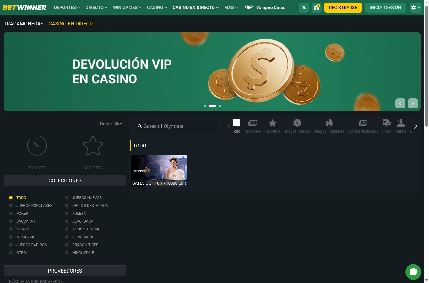 Búsqueda de juegos populares en el casino de BetWinner (agosto 2026)
