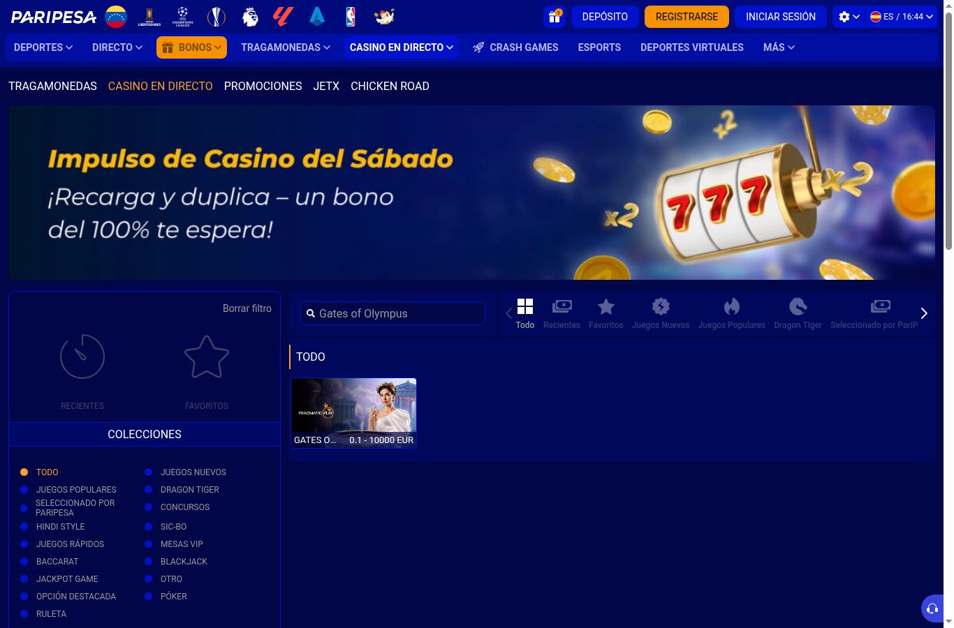 Búsqueda de juegos populares en el casino de Paripesa (agosto 2026)