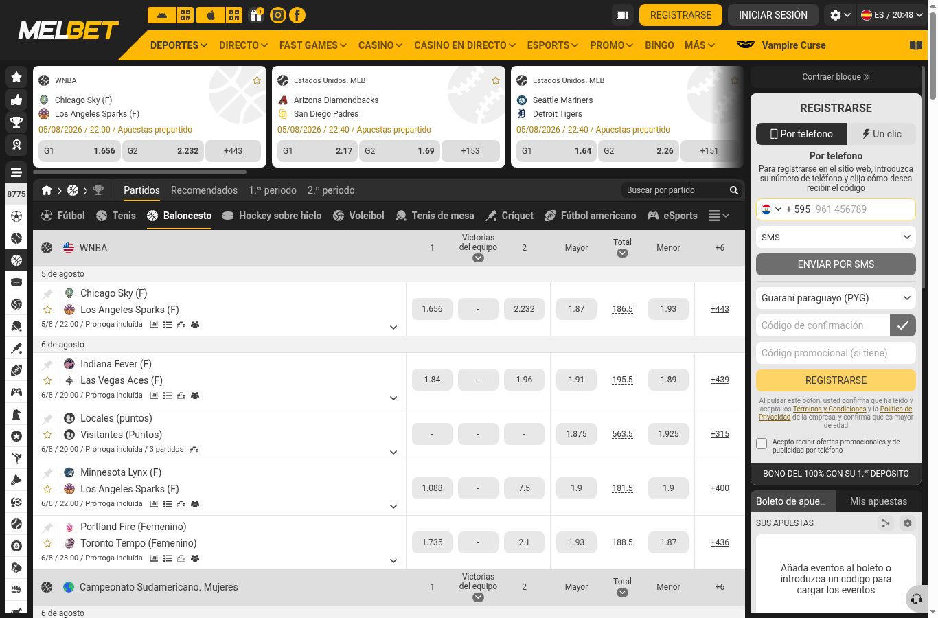 Cuotas y mercados de baloncesto en MelBet vistos desde Paraguay