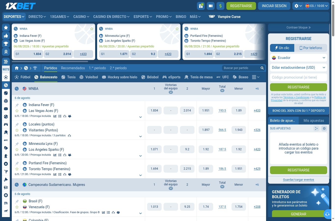 Mercados de otro deporte en 1xBet vistos desde Ecuador (agosto 2026)