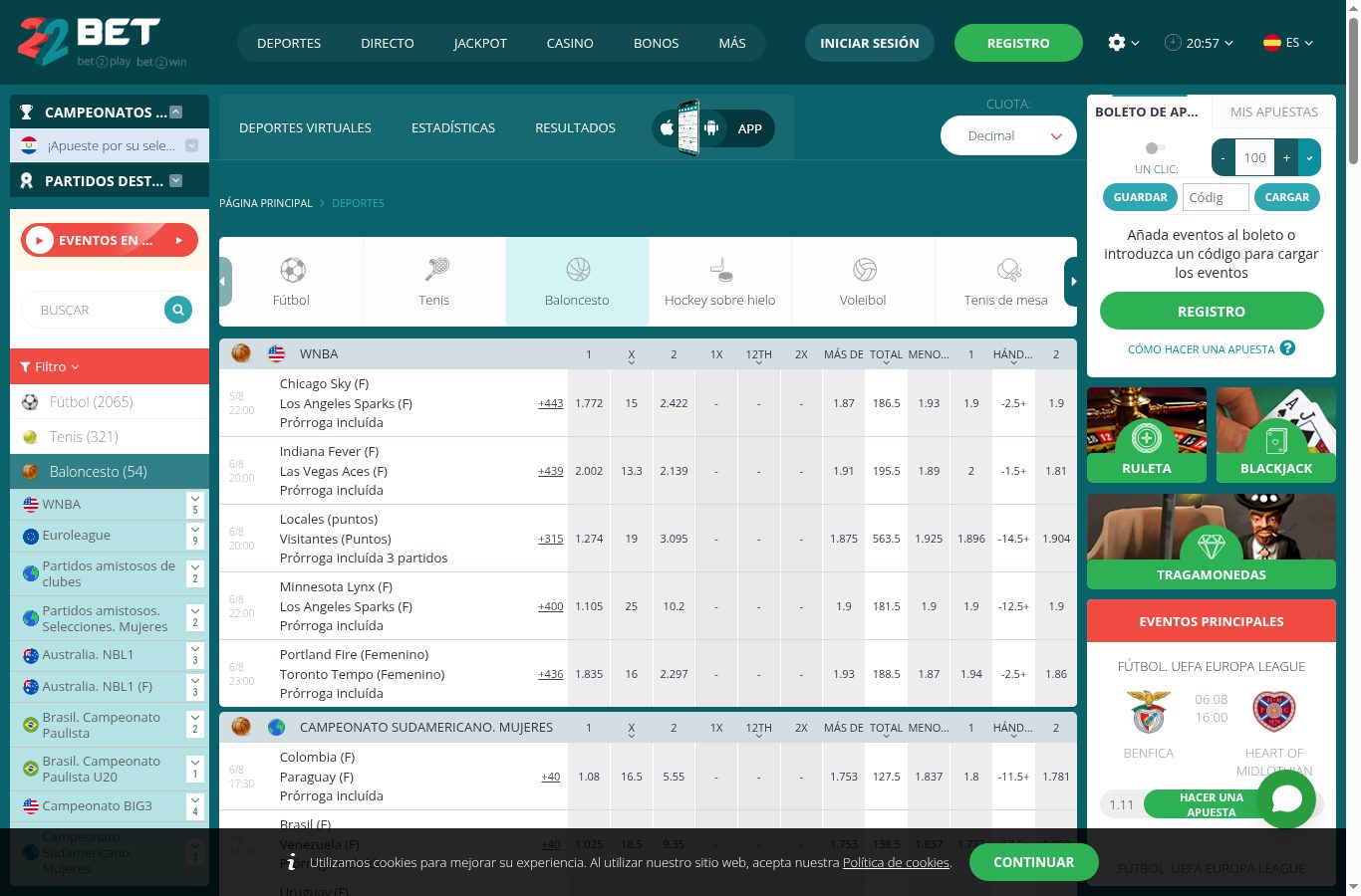 Mercados de otro deporte en 22Bet vistos desde Paraguay (agosto 2026)