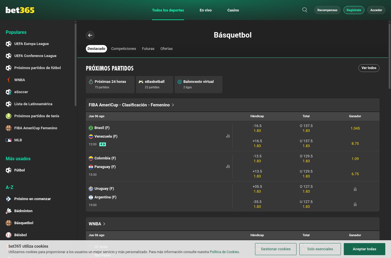 Mercados de otro deporte en Bet365 vistos desde Panamá (agosto 2026)