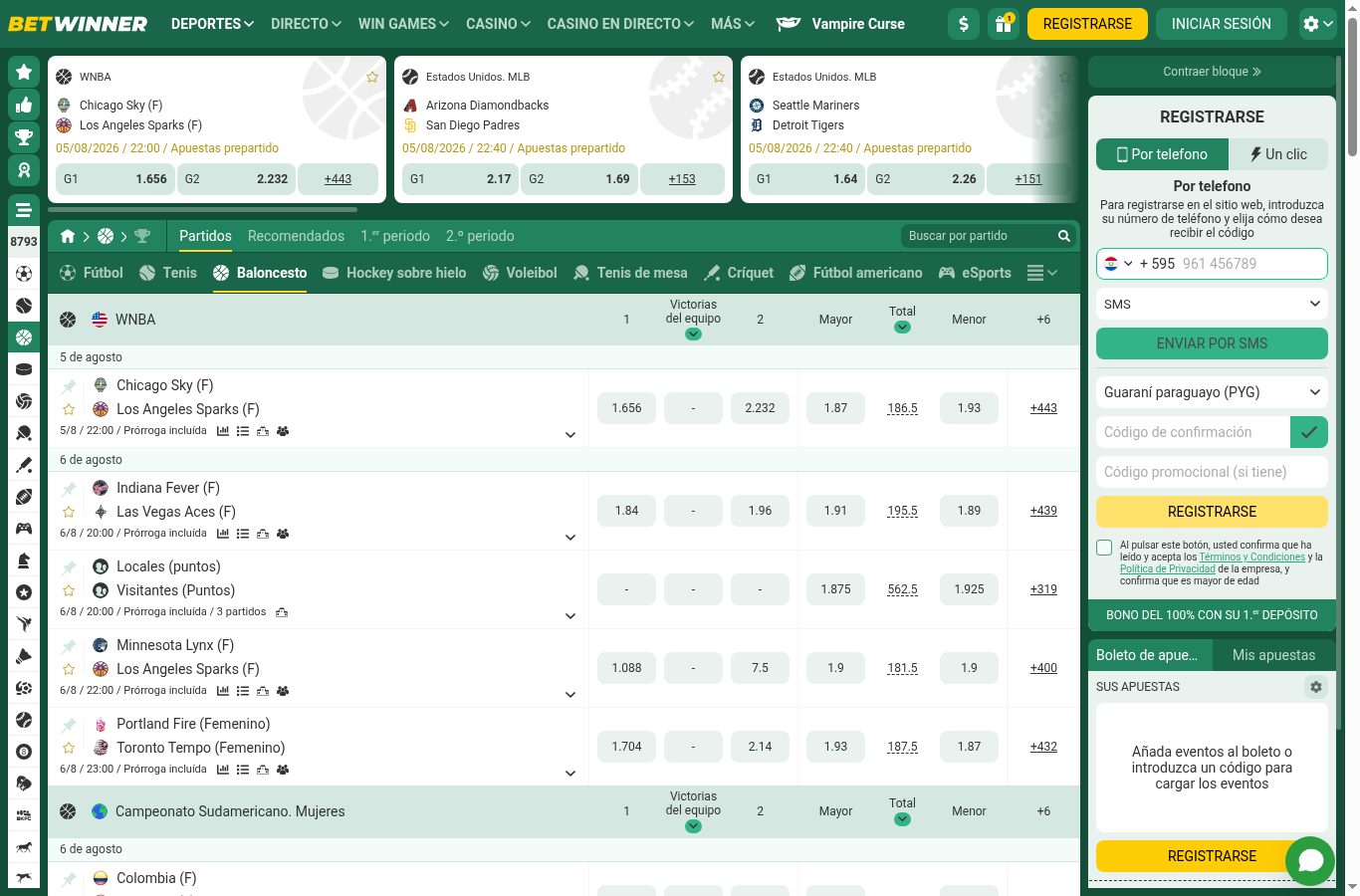 Mercados de otro deporte en BetWinner vistos desde Paraguay (agosto 2026)