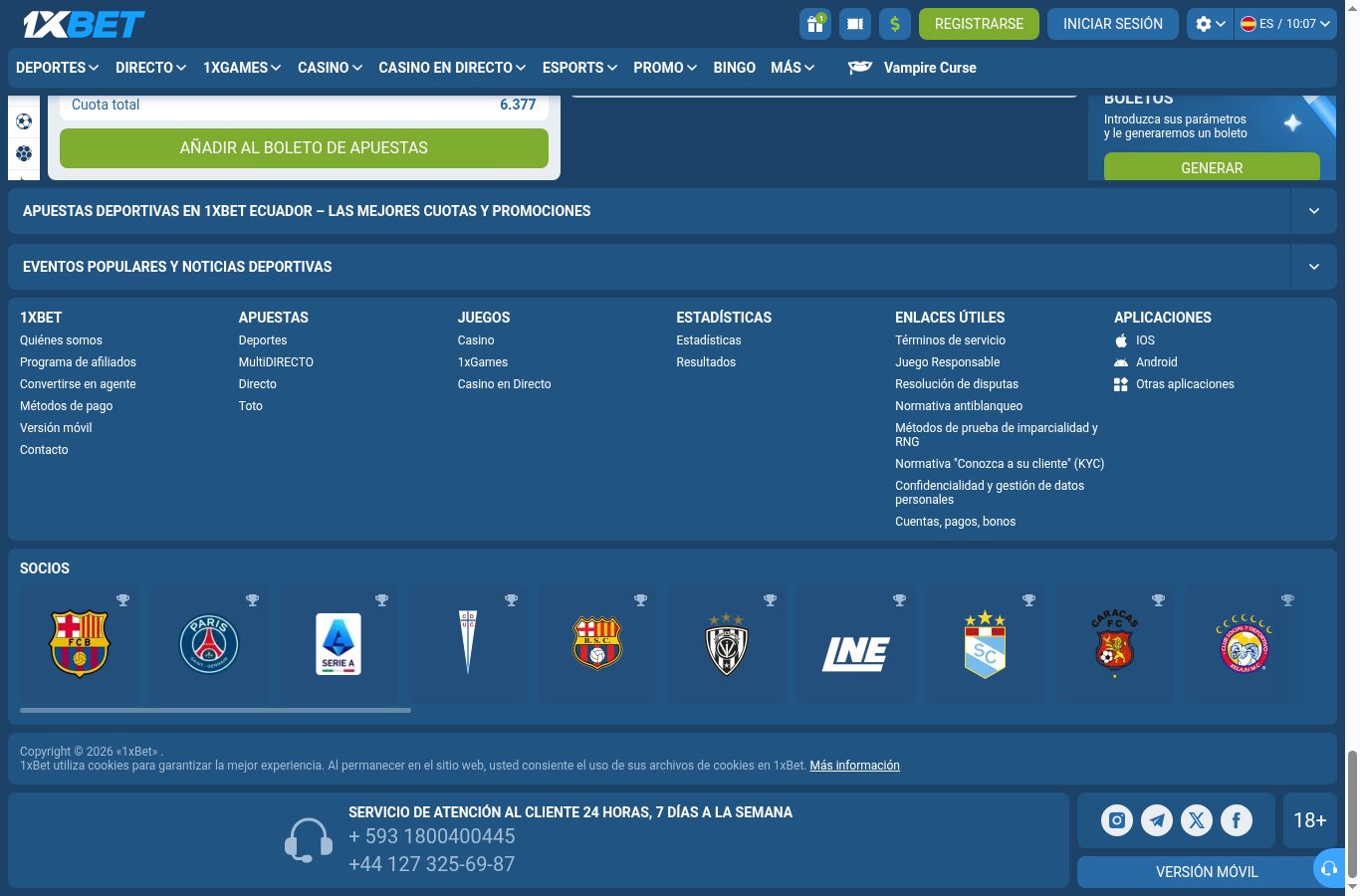 Métodos de pago y sellos de 1xBet vistos desde Ecuador (agosto 2026)