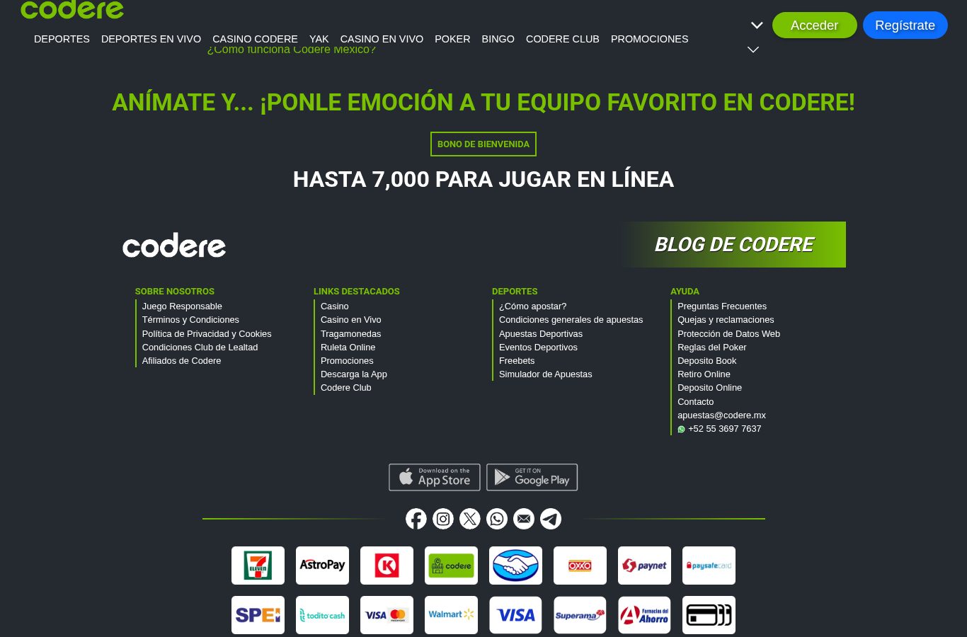 Métodos de pago y sellos de Codere vistos desde México (agosto 2026)