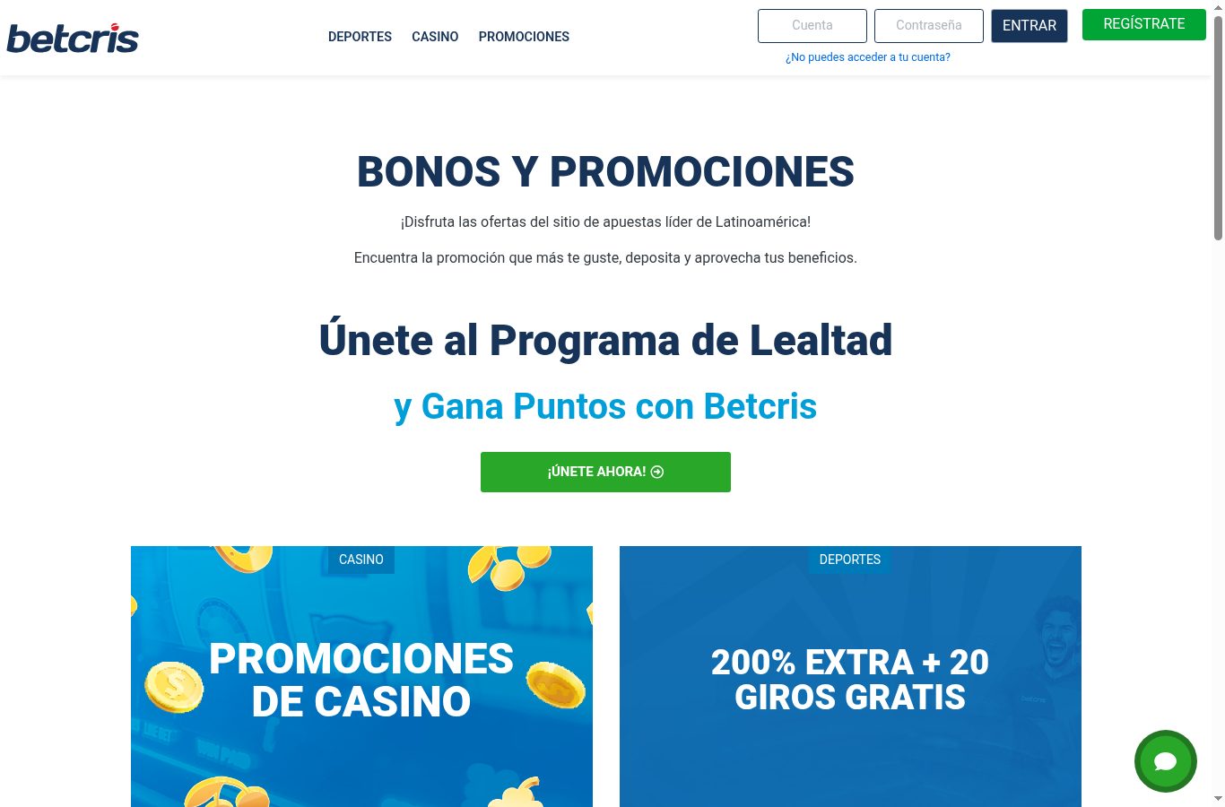 Sección de promociones de Betcris vista desde México (agosto 2026)