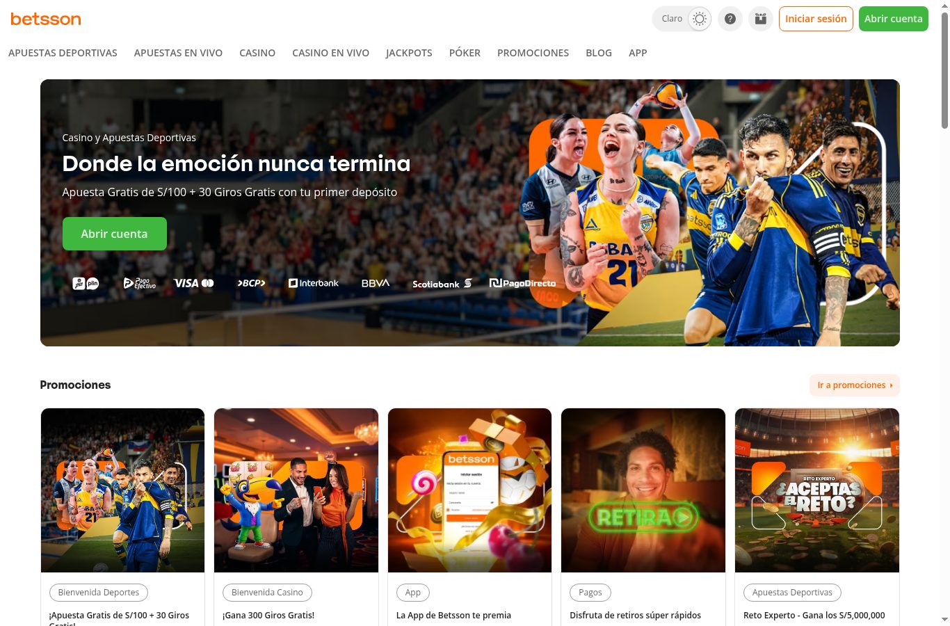 Sección de promociones de Betsson vista desde Ecuador (agosto 2026)