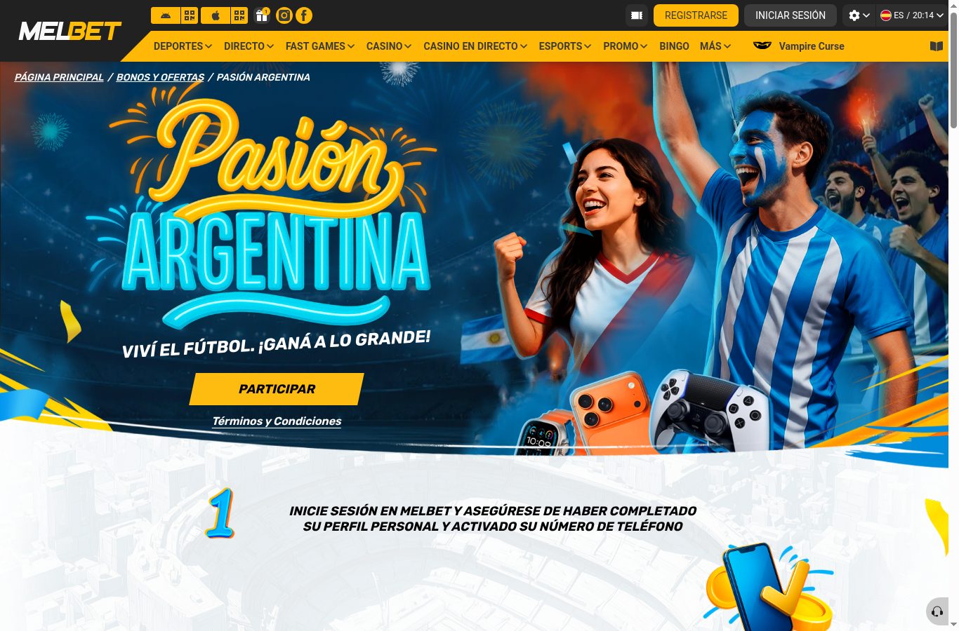 Sección de promociones de MelBet (tienda de códigos promocionales) vista desde Paraguay en agosto de 2026