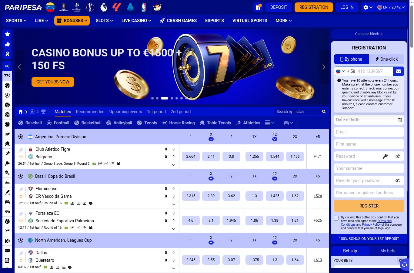 Sección de promociones de Paripesa vista desde Venezuela (agosto 2026)