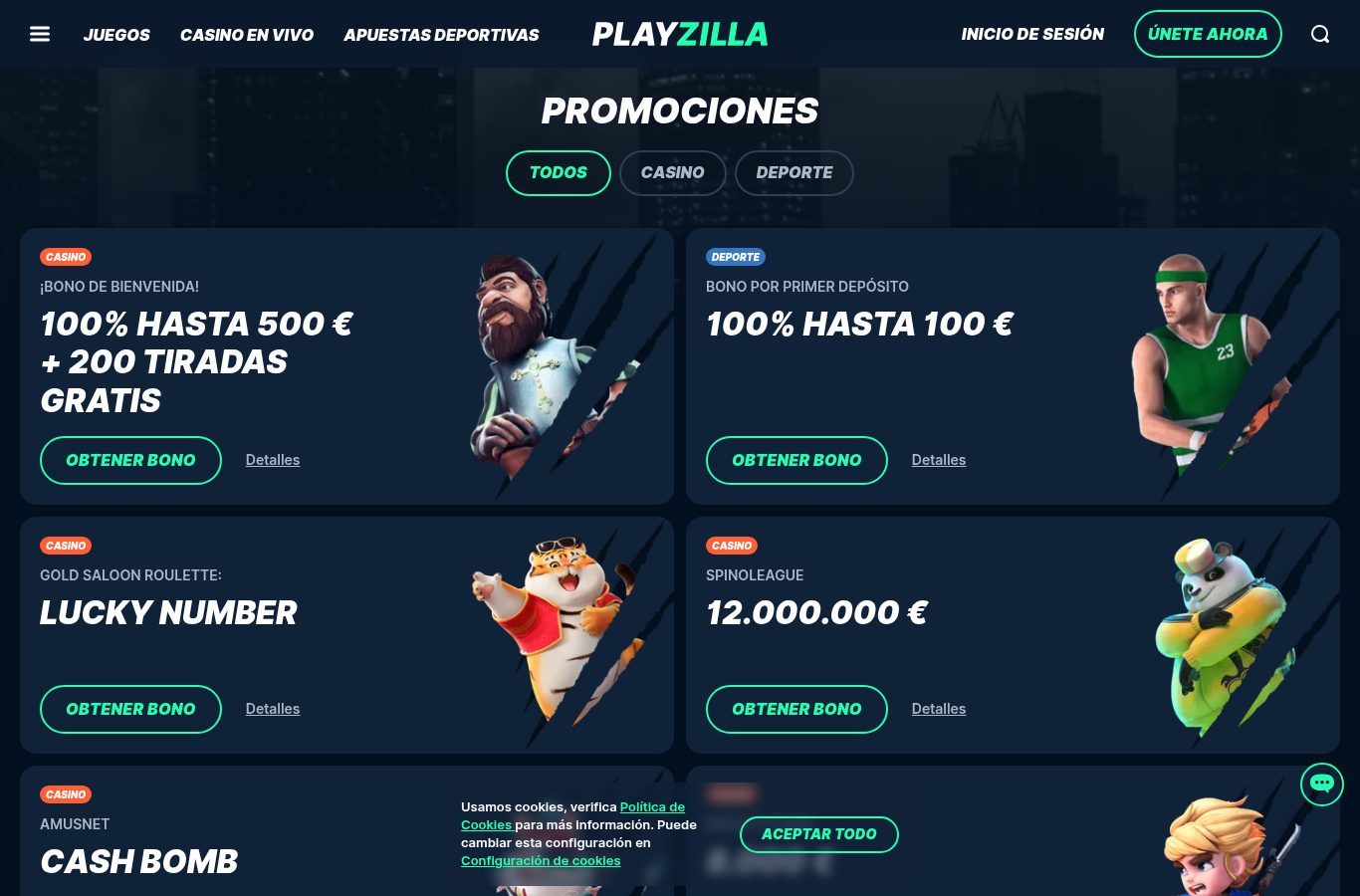 Sección de promociones de Playzilla vista desde Venezuela (agosto 2026)