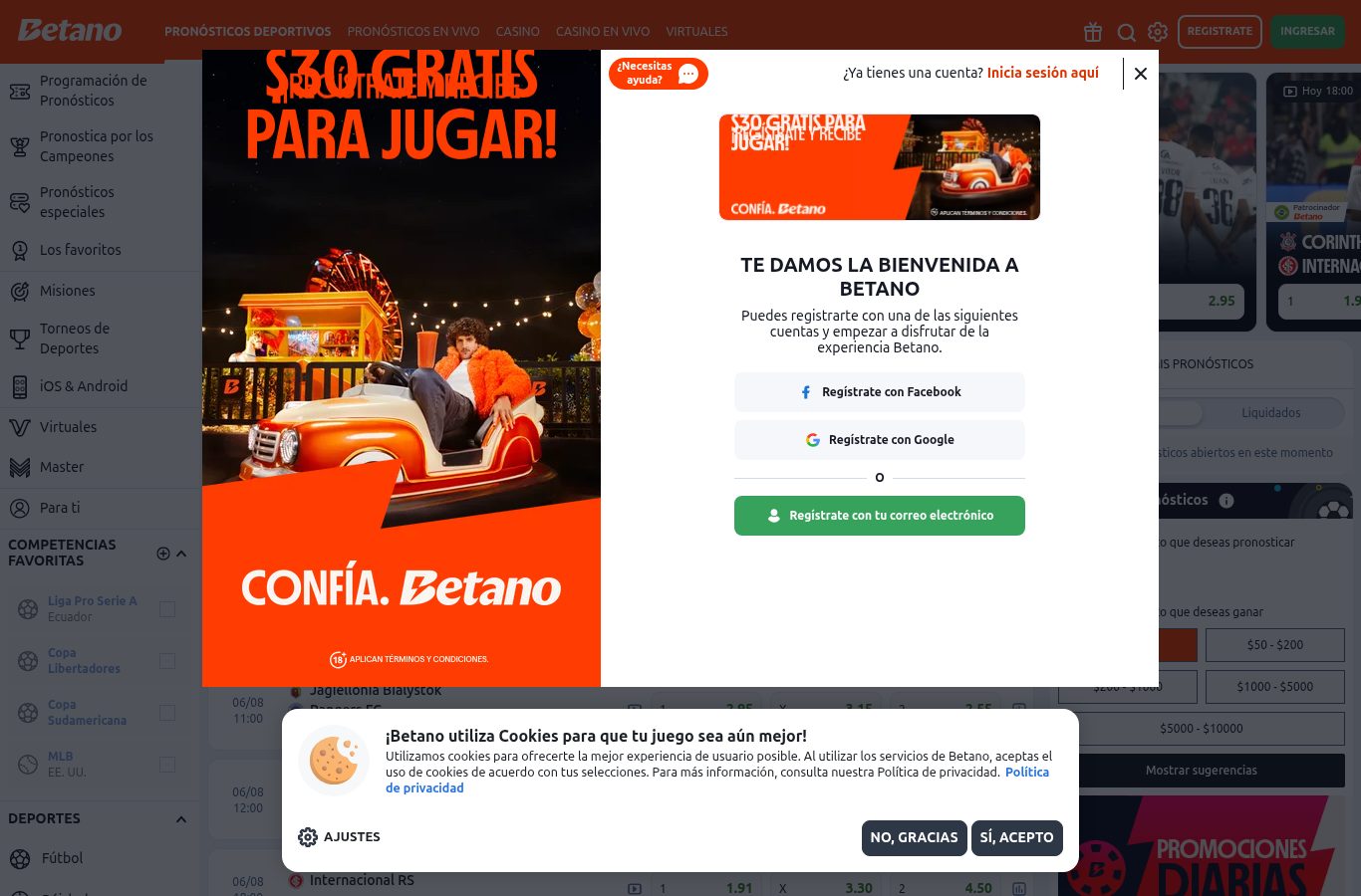 Formulario de registro de Betano visto desde Ecuador (agosto 2026)