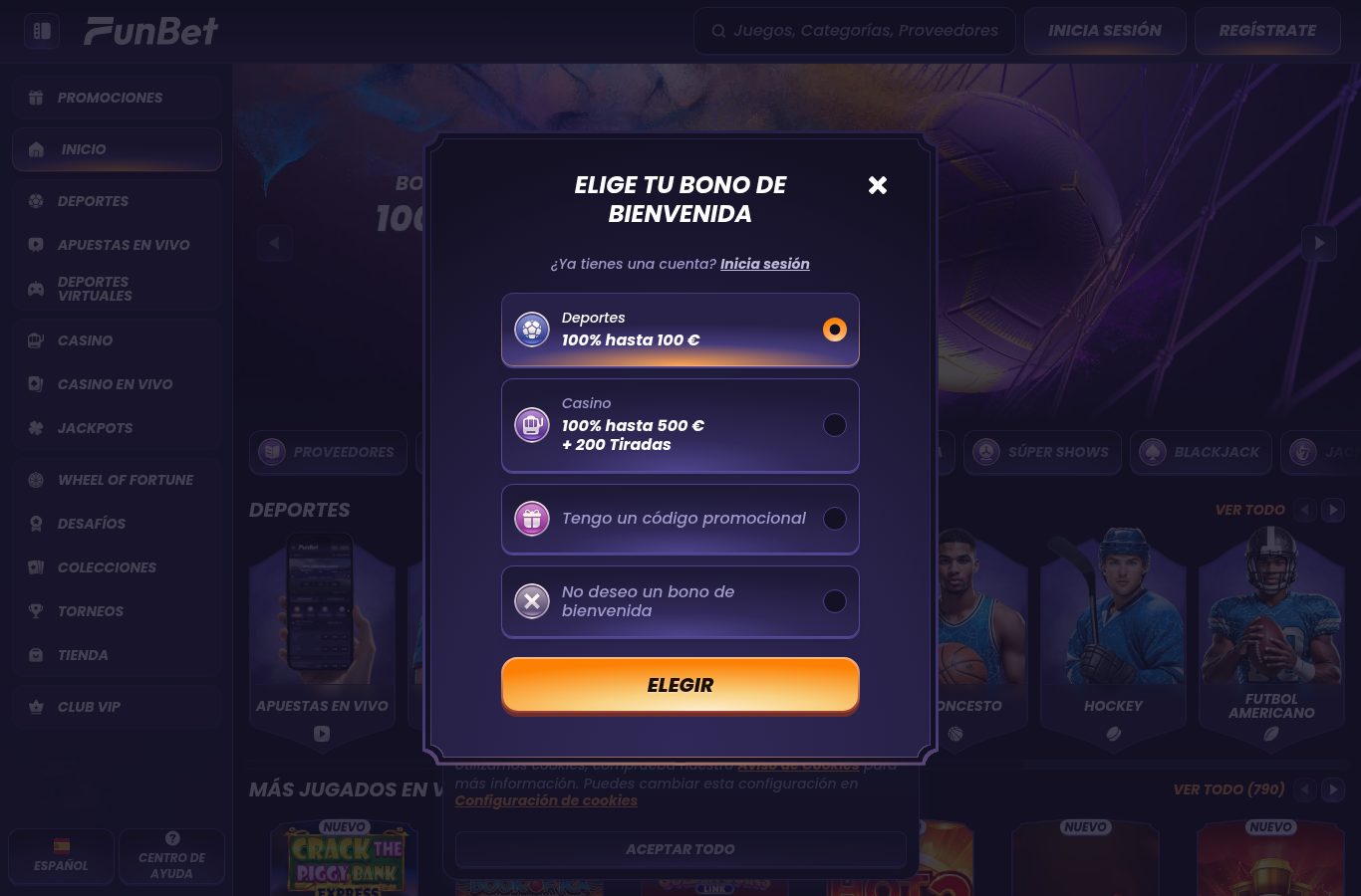 Formulario de registro de Funbet visto desde Venezuela (agosto 2026)