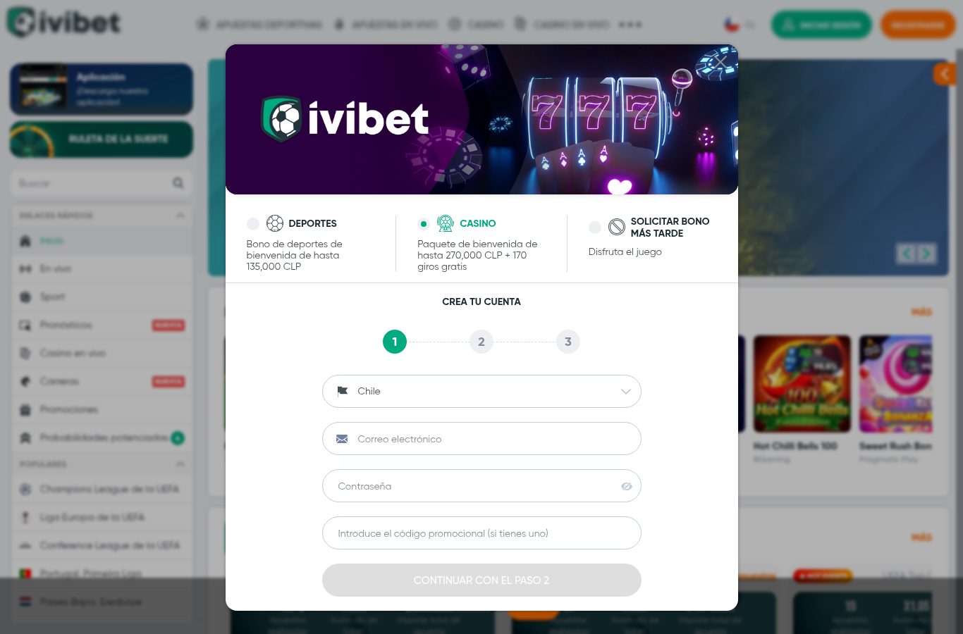 Formulario de registro de Ivibet visto desde Chile (agosto 2026)