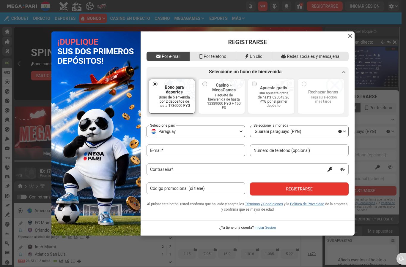Formulario de registro de Megapari visto desde Paraguay (agosto 2026)