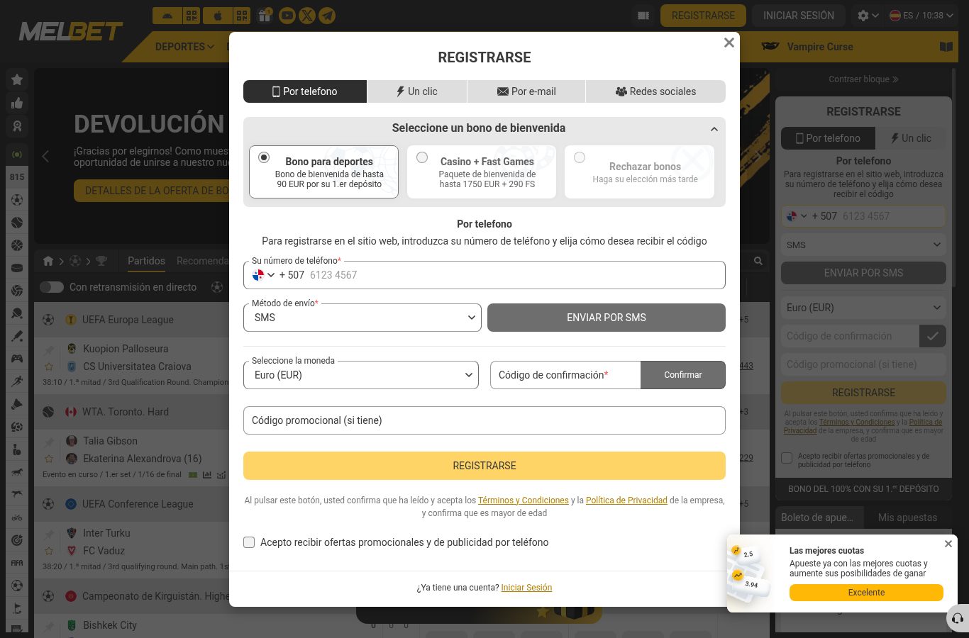 Formulario de registro de Melbet visto desde Panamá (agosto 2026)