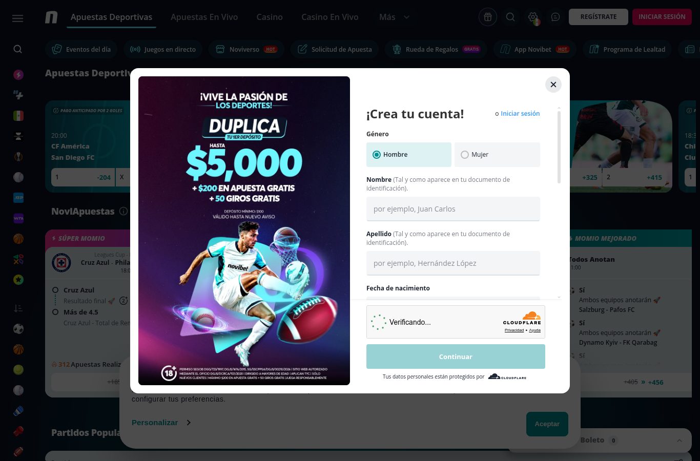 Formulario de registro de Novibet visto desde México (agosto 2026)