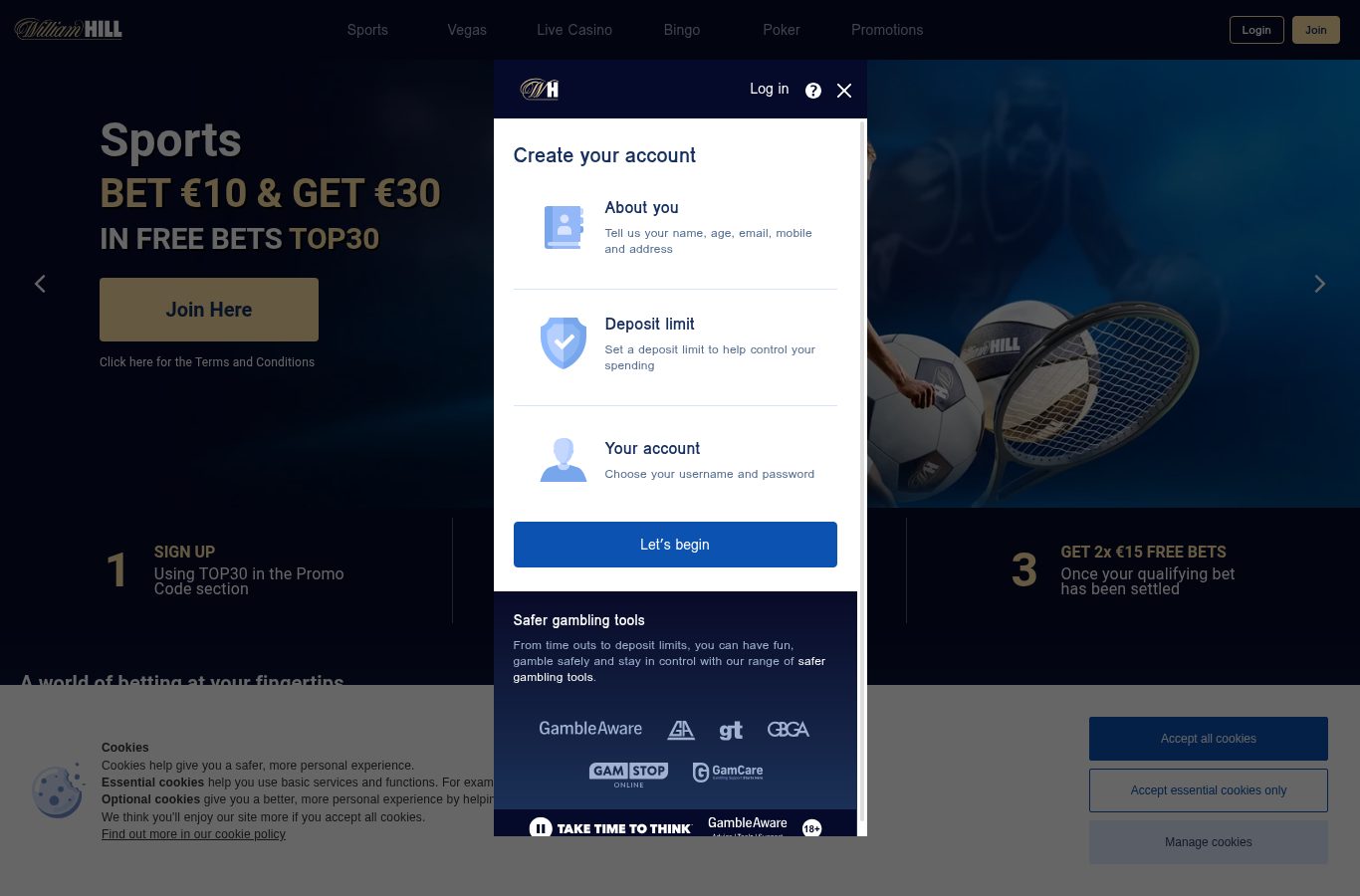Formulario de registro de William Hill visto desde Panamá (agosto 2026)