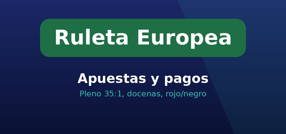 Tipos de apuesta y pagos de la ruleta europea: pleno 35:1, docenas y rojo/negro